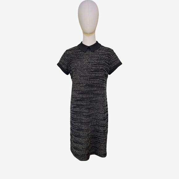 Maison Jules Textured Knit Shift Dress Black White Peter Pan Collar Small - Picture 1 of 12